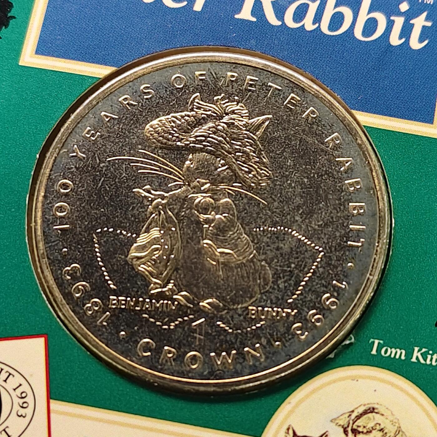 【全场包邮】纯粹捡漏拍513场 直布罗陀1993年1克朗彼得兔100周年官方卡装克朗型纪念币