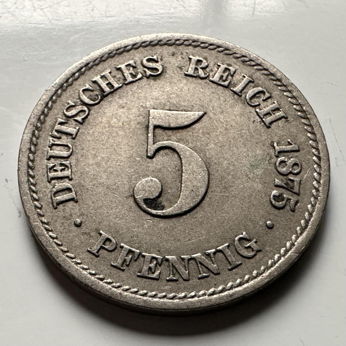 🌹外币初藏🌹🐯2026年第30场   每周二四六晚8️⃣点 接代拍 德国1875年 5芬尼  短翅帝国鹰 b