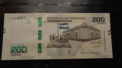 【陆续更新】世界钱币～微拍第240期暨2026年第21期  部分尾货整理陆续低价起拍清仓 - 2022年洪都拉斯200伦皮拉 纪念钞A冠全新绝品无47尾号561