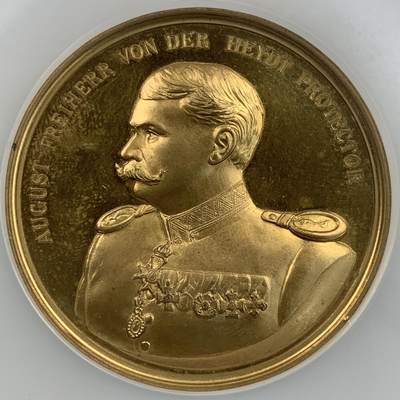 掌中浮雕-藏着的欧洲第055场 - NGC MS63 : 1898年德国埃尔伯费尔德食品博览会镀金大铜章， 50mm 