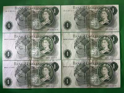 咖啡豆•收藏 2026年Mar_24th世界各国纸币拍卖 - 6枚 英国 1英镑 美品XF-AU 外国 欧洲纸币