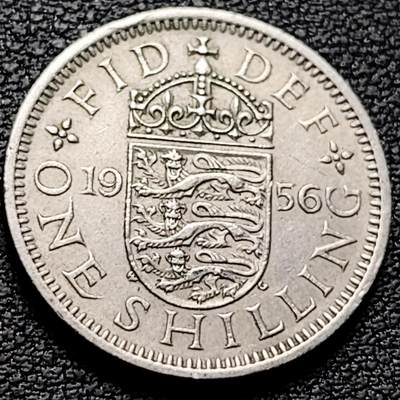 泉币菌-第212场-拍品多 请提前出价（工作最近较忙 发货不及时，望理解） - 英国1956年1先令铜镍币 三师纹章 伊丽莎白二世女王 英格兰版 23.5mm 