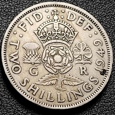 泉币菌-第212场-拍品多 请提前出价（工作最近较忙 发货不及时，望理解） - 1949年 英国2先令铜镍币 28mm乔治六世 王冠 皇家玫瑰