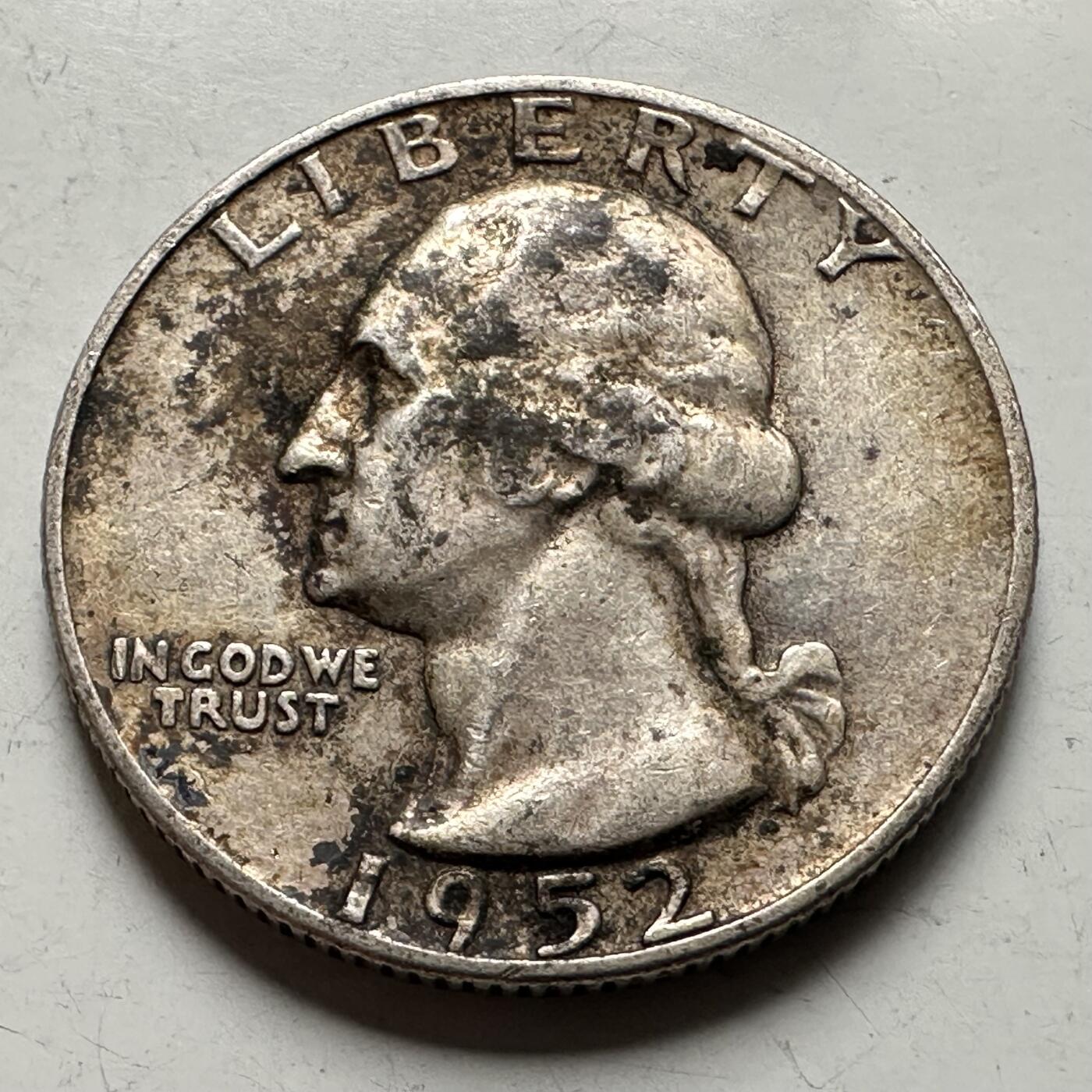 🌹外币初藏🌹🐯2026年第30场   每周二四六晚8️⃣点 接代拍 美国1952年 华盛顿 25美分 银币 90%银 6.25克 24.3毫米