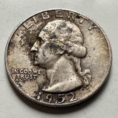 🌹外币初藏🌹🐯2026年第30场   每周二四六晚8️⃣点 接代拍 - 美国1952年 华盛顿 25美分 银币 90%银 6.25克 24.3毫米