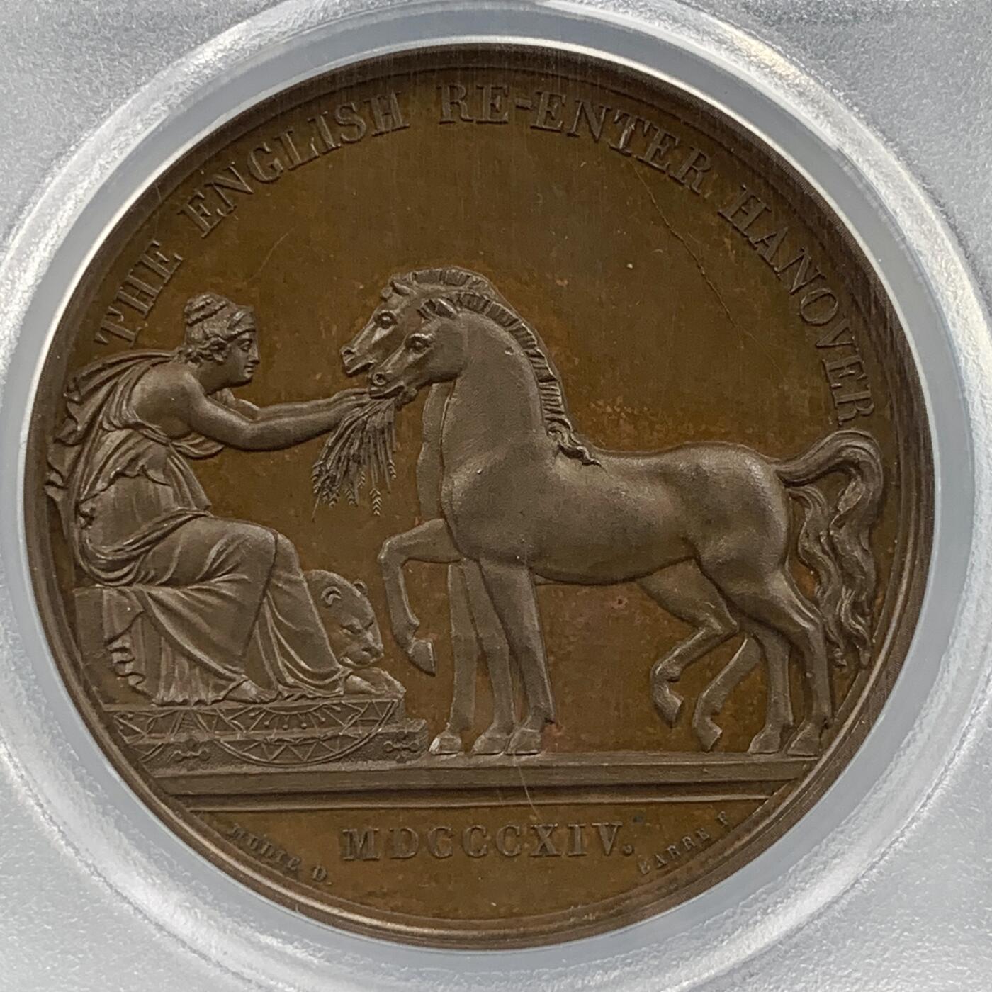 掌中浮雕-藏着的欧洲第055场 PCGS SP65 : 1814年英军重返汉诺威纪念铜章，41mm