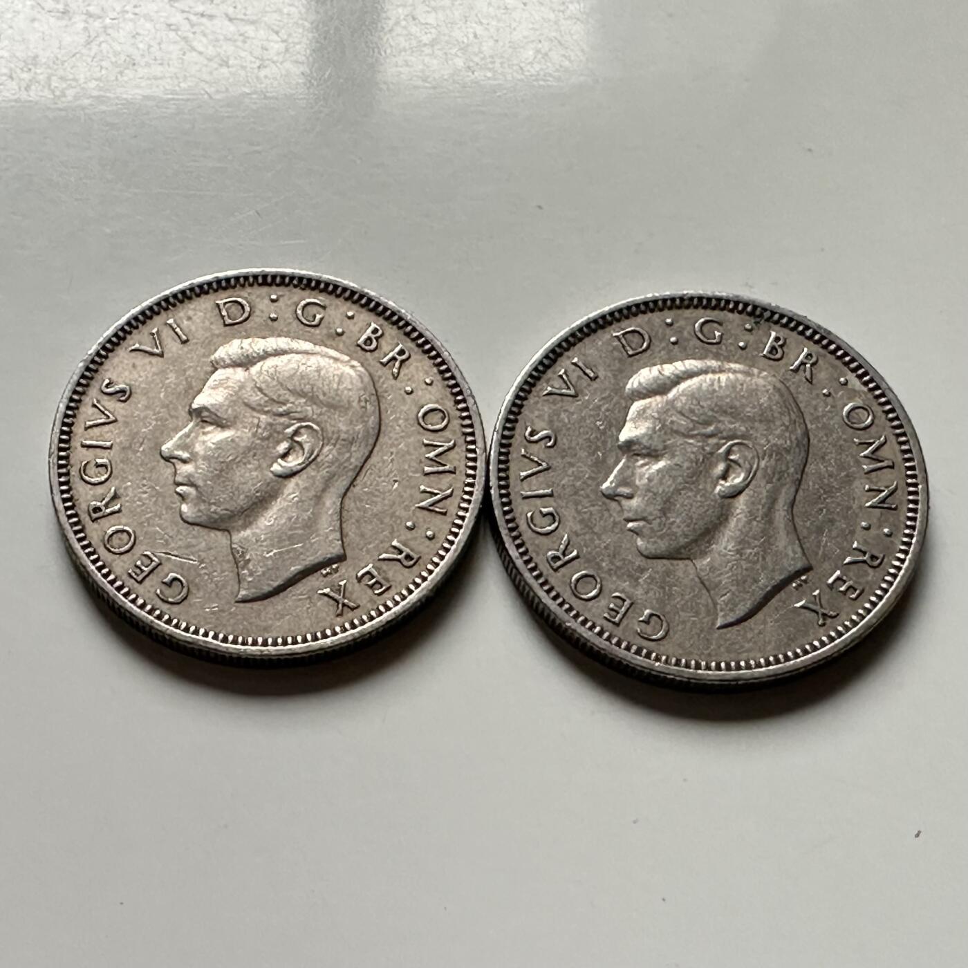 🌹外币初藏🌹🐯2026年第30场   每周二四六晚8️⃣点 接代拍 英国1950年乔治六世一先令（英格兰/苏格兰双版）一对 b