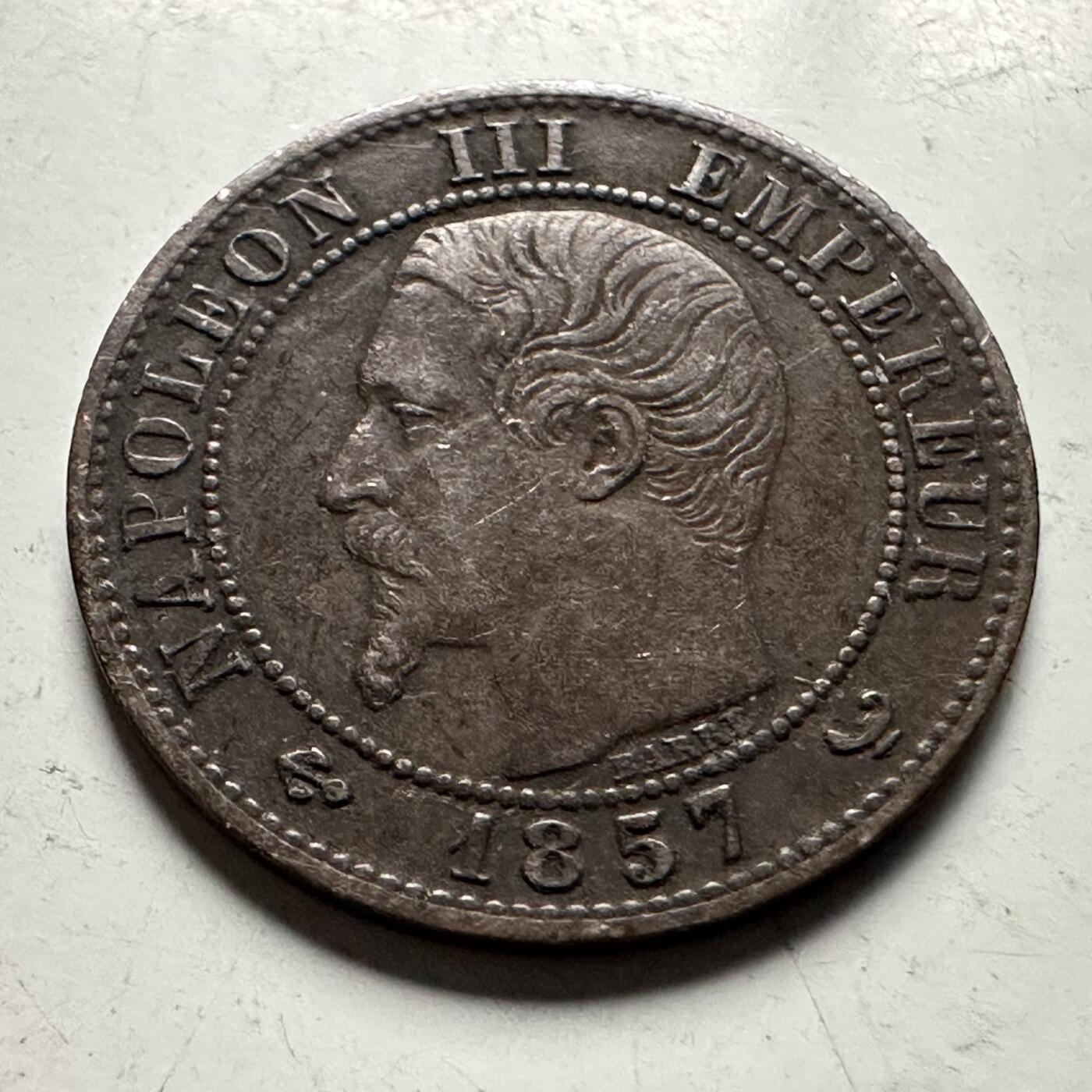 🌹外币初藏🌹🐯2026年第30场   每周二四六晚8️⃣点 接代拍 法国1857年拿破仑三世 1生丁 铜币