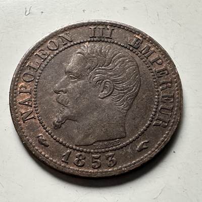 🌹外币初藏🌹🐯2026年第30场   每周二四六晚8️⃣点 接代拍 - 法国1853年拿破仑三世 1生丁 铜币 原光品相