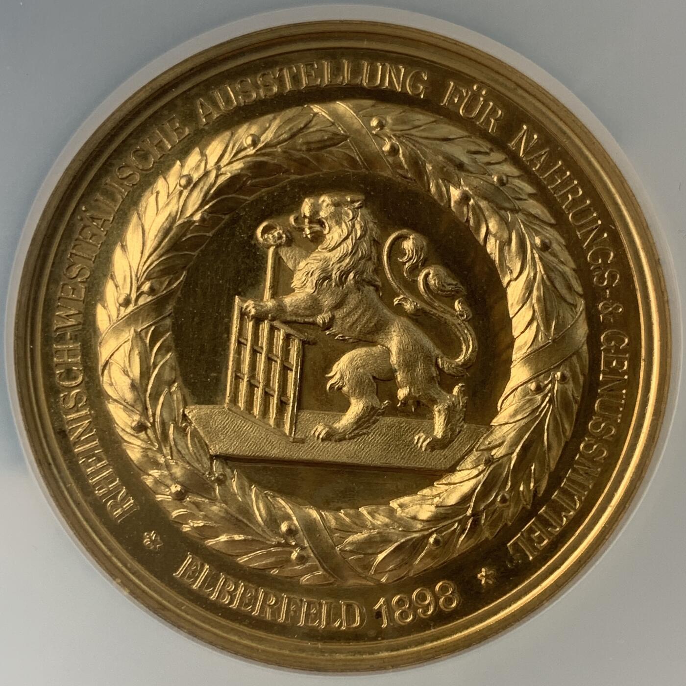 掌中浮雕-藏着的欧洲第055场 NGC MS63 : 1898年德国埃尔伯费尔德食品博览会镀金大铜章， 50mm 