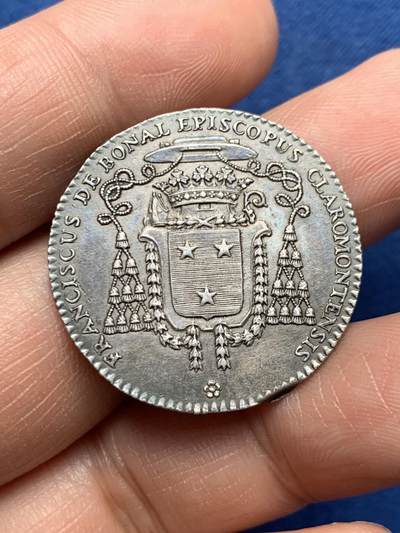 《竞宝斋》第472场 周日，周一，周二 3场连拍 （全场包邮）欢迎送拍 - 法国克莱蒙主教弗朗索瓦·德博纳尔银质代币，9.36g，30mm