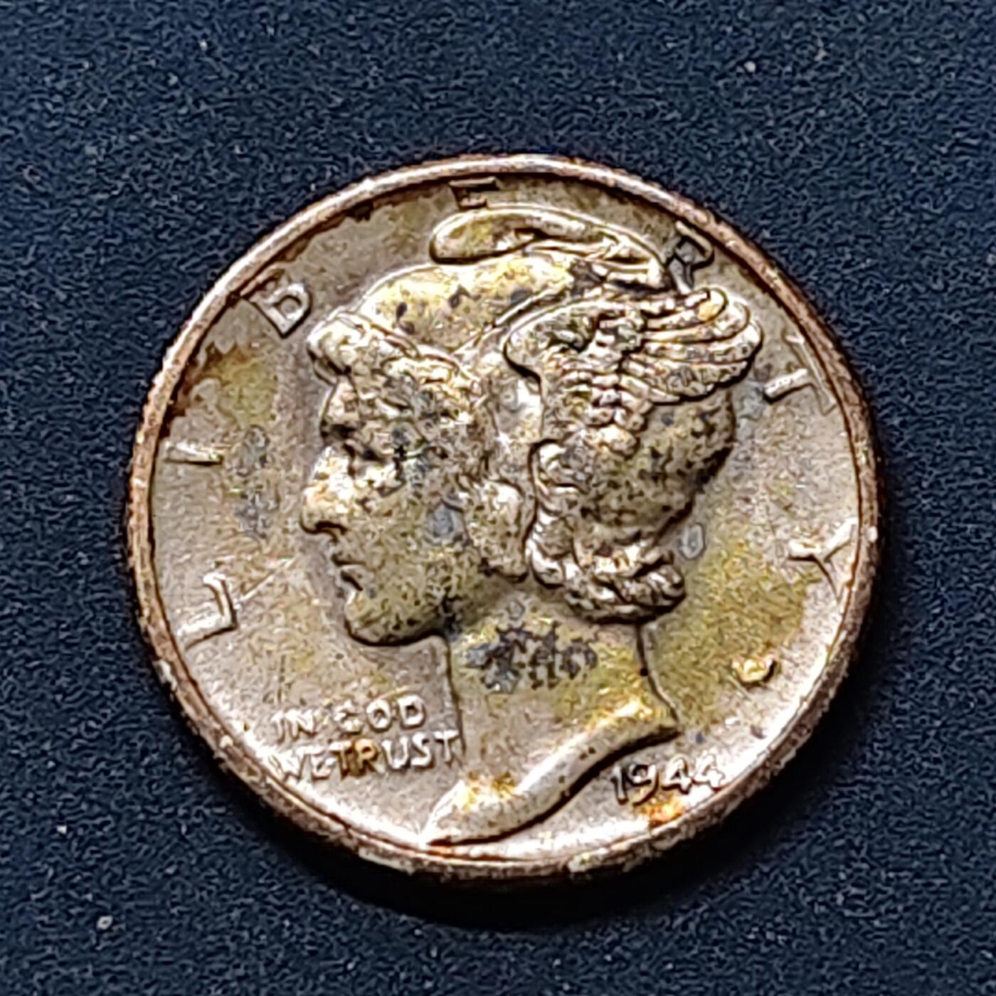 【全场包邮】纯粹捡漏拍512场 美国1944年小飞人10分银币【17.9毫米2.5克90%】