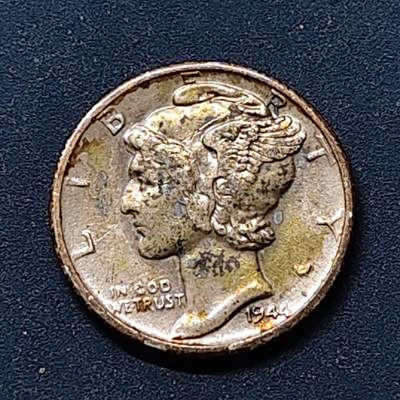 【全场包邮】纯粹捡漏拍512场 - 美国1944年小飞人10分银币【17.9毫米2.5克90%】