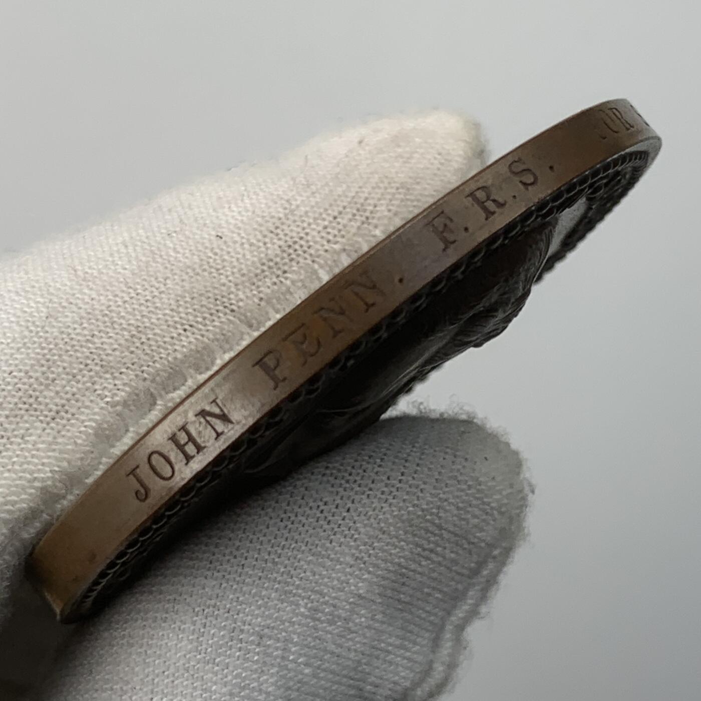 掌中浮雕-藏着的欧洲第055场 1874年伦敦世界博览会铜章，52mm，J. E. Boehm and G. T. Morgan雕刻，边缘刻有“JOHN PENN F.R.S. FOR SERVICES，原盒