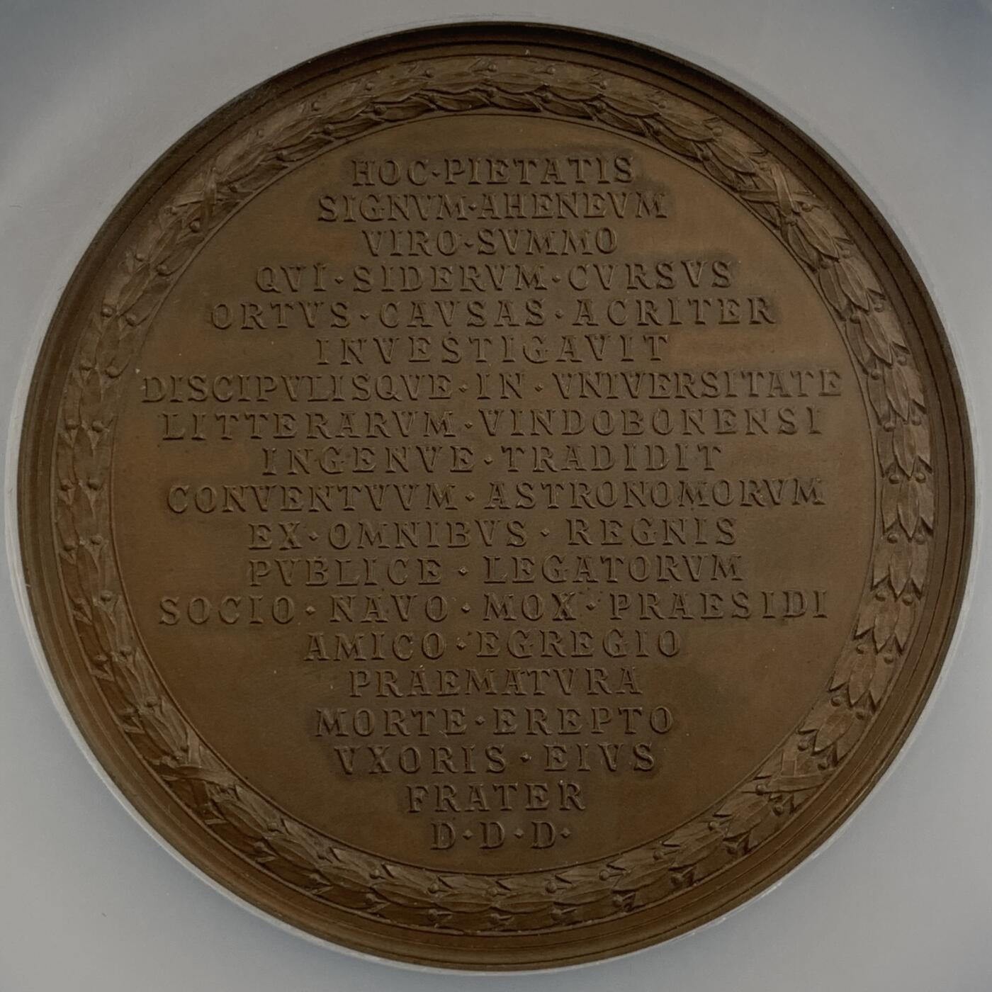 掌中浮雕-藏着的欧洲第055场 NGC MS64 : 1887年奥地利数学家天文学家奥博尔策铜章，65mm，奥地利章牌大师安东·沙夫（ A.scharff）作品