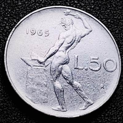 泉币菌-第212场-拍品多 请提前出价（工作最近较忙 发货不及时，望理解） - 意大利 1965年 50里拉 锻冶之神 伍尔坎 24mm