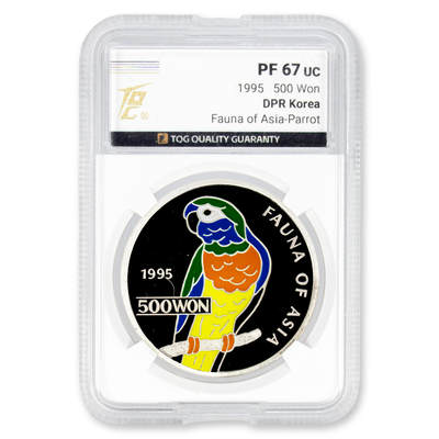 1995年朝鲜-鹦鹉彩色纪念银币31g999纯银纪念币TQG评级PF67 - 1995年朝鲜-鹦鹉彩色纪念银币31g999纯银纪念币TQG评级PF67