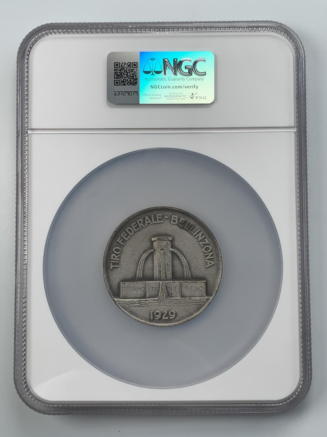 掌中浮雕-藏着的欧洲第055场 NGC MS63 : 1929年瑞士提契诺射击节银章，50mm