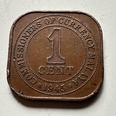 🌹外币初藏🌹🐯2026年第30场   每周二四六晚8️⃣点 接代拍 - 英属马来亚1945年 乔治六世 1分 方形铜币