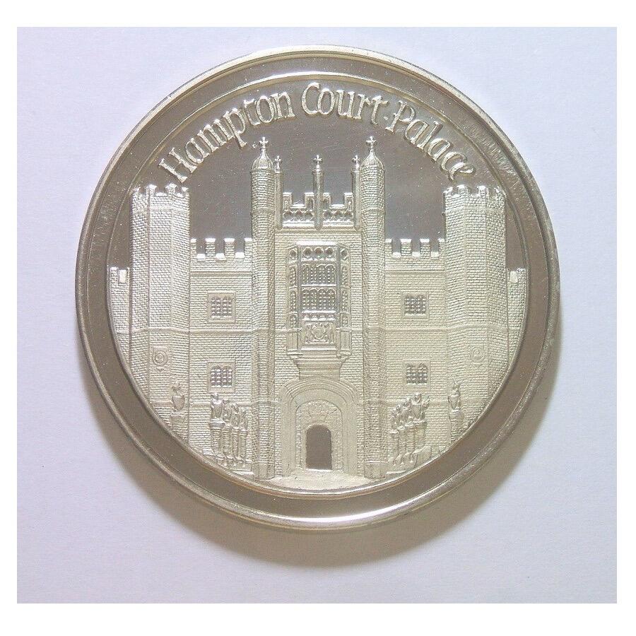 【原盒】英国1977年伊丽莎白+汉普顿宫 高浮雕精制大镀银章 带原盒原证 43MM