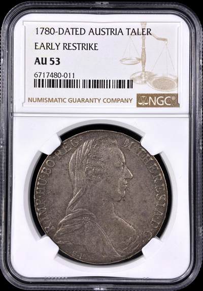 【雨安】【直播拍卖】【第0129期-评级币章】2026-03-21 周六 19:30 (金价1115, 银价20.09) - [评级欧洲] Austria 奥地利 1泰勒 大奶妈 二毛版 early restrike  NGC-AU53