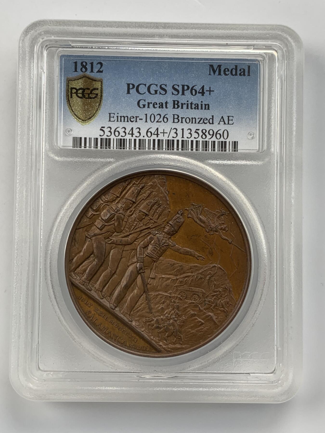 掌中浮雕-藏着的欧洲第055场 PCGS SP64+ : 1812年英国萨拉曼卡战役纪念铜章，41mm