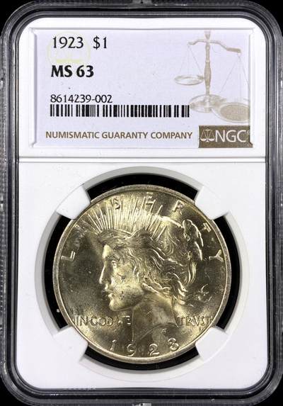 【雨安】【直播拍卖】【第0129期-评级币章】2026-03-21 周六 19:30 (金价1115, 银价20.09) - [评级美洲] USA 美国 1美元 (1921-1935) 和平鸽 1923年  NGC-MS63