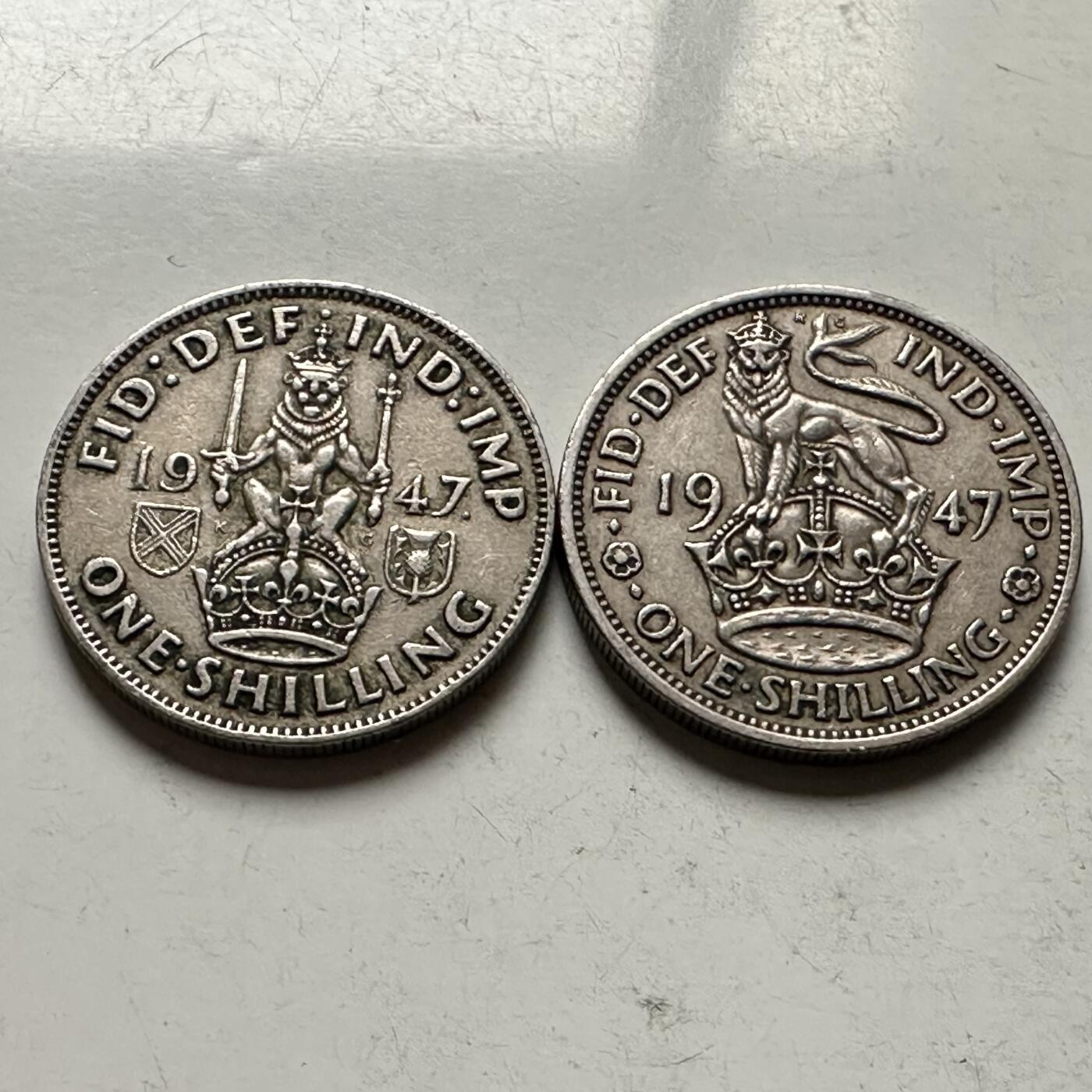 🌹外币初藏🌹🐯2026年第30场   每周二四六晚8️⃣点 接代拍 英国1947年乔治六世一先令（英格兰/苏格兰双版）一对 b