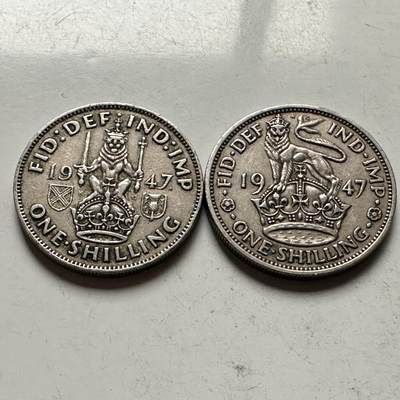 🌹外币初藏🌹🐯2026年第30场   每周二四六晚8️⃣点 接代拍 - 英国1947年乔治六世一先令（英格兰/苏格兰双版）一对 b