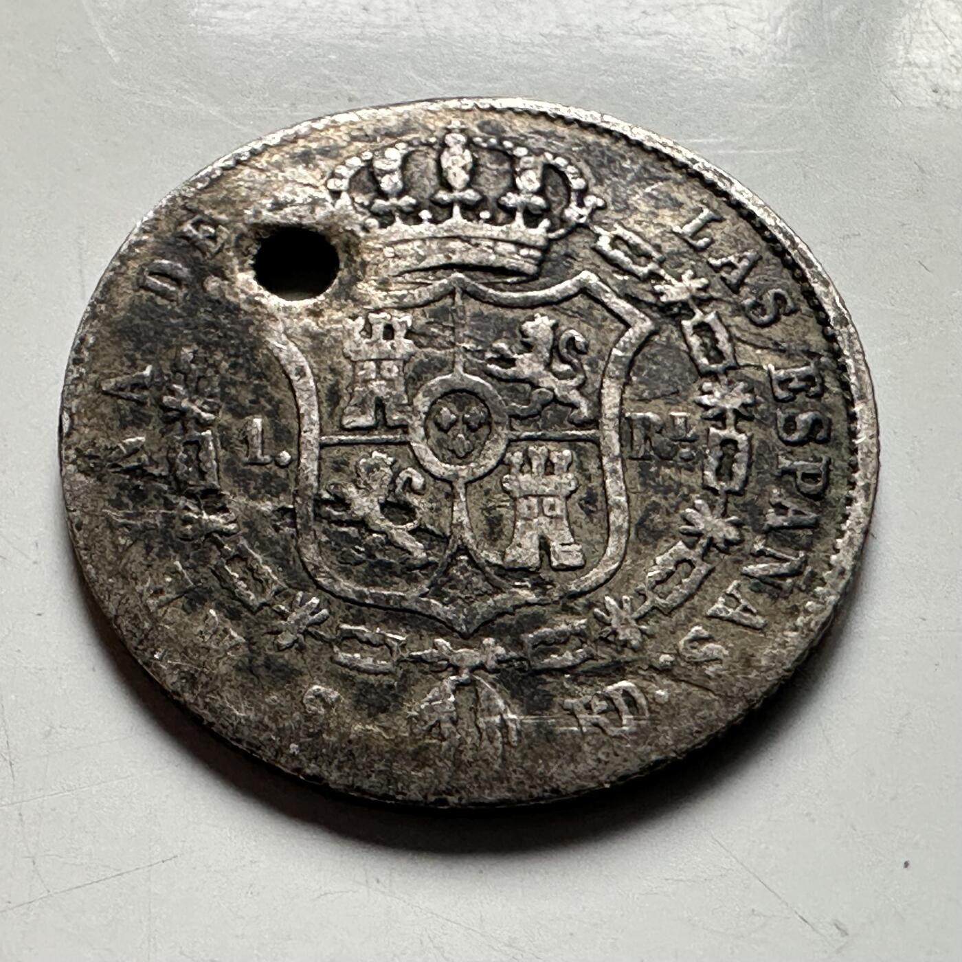 🌹外币初藏🌹🐯2026年第30场   每周二四六晚8️⃣点 接代拍 西班牙1850年 伊莎贝尔二世 1里亚尔 银币 80%银 1.3克 15毫米