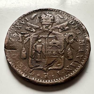 🌹外币初藏🌹🐯2026年第30场   每周二四六晚8️⃣点 接代拍 - 教皇国1831年庇护八世 ½巴约科 铜币 