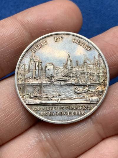 《竞宝斋》第472场 周日，周一，周二 3场连拍 （全场包邮）欢迎送拍 - 法国拉罗谢尔商会银质代币，15.84g，32.6mm，丰饶角边铭