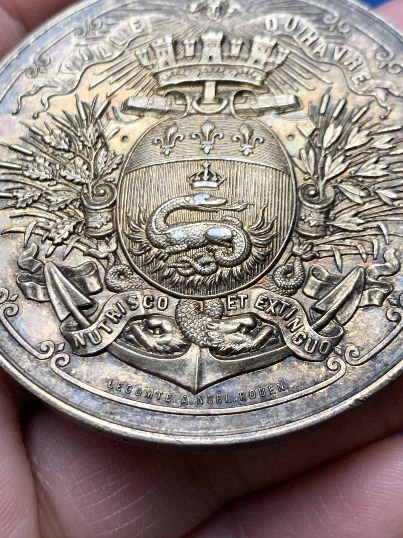 《竞宝斋》第472场 周日，周一，周二 3场连拍 （全场包邮）欢迎送拍 法国勒阿弗尔帆船协会镀金银章，82.5g，55.2mm，丰饶角边铭