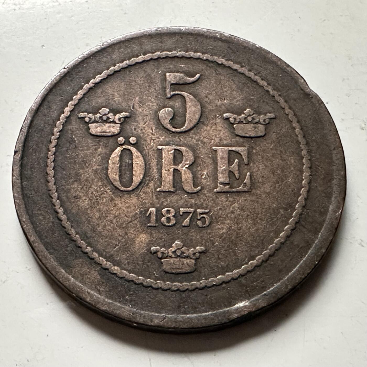 🌹外币初藏🌹🐯2026年第30场   每周二四六晚8️⃣点 接代拍 瑞典1875年 奥斯卡二世 5欧尔 铜币 a