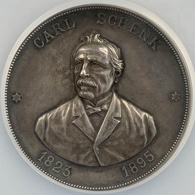 掌中浮雕-藏着的欧洲第055场 - 1895年瑞士政治家约翰尼·卡尔·埃马纽埃尔·申克（Johann Karl Emmanuel Schenk）纪念银章，章背面记录了他六次担任联邦总统（1865、1871、1874、1878、1885、1893年），47mm