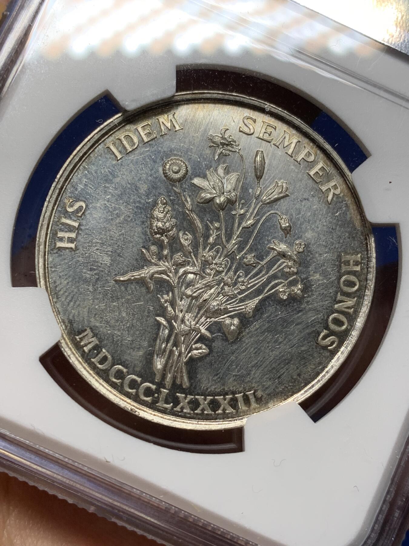 《竞宝斋》第472场 周日，周一，周二 3场连拍 （全场包邮）欢迎送拍 NGC MS63 法国图卢兹花卉节银质代币，女诗人克莱门-伊索尔