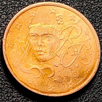泉币菌-第212场-拍品多 请提前出价（工作最近较忙 发货不及时，望理解） - 2013年 法国5欧分硬币 直径21MM
