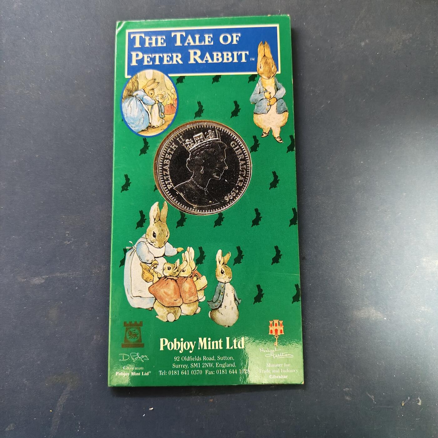 【全场包邮】纯粹捡漏拍513场 直布罗陀1996年1克朗彼得兔系列官方卡装克朗型纪念币