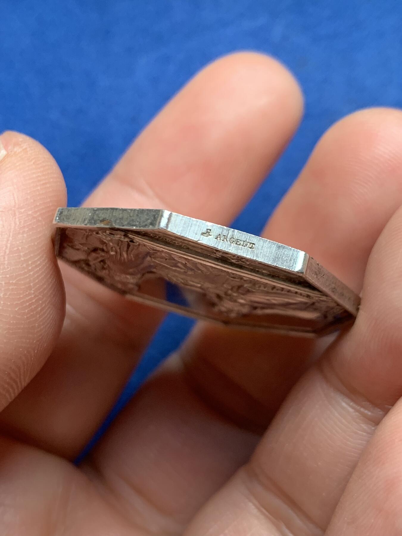 《竞宝斋》第472场 周日，周一，周二 3场连拍 （全场包邮）欢迎送拍 法国Dubois 鲁昂银行八角银质代币，18.91g，34.5mm，1842-1845船首边铭