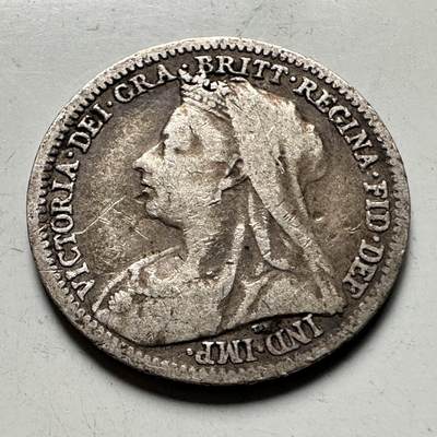 🌹外币初藏🌹🐯2026年第30场   每周二四六晚8️⃣点 接代拍 - 英国1900年 维多利亚 3便士 银币 92.5%银 1.41克 16毫米