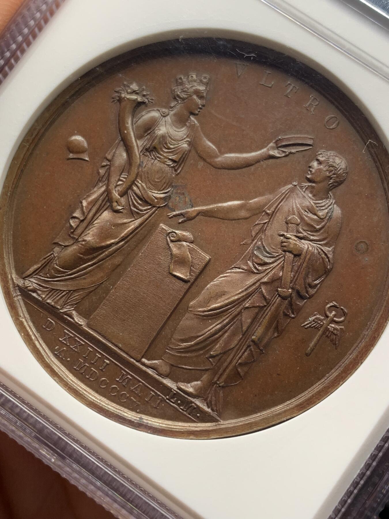 《竞宝斋》第472场 周日，周一，周二 3场连拍 （全场包邮）欢迎送拍 NGC MS63BN 1805法国拿破仑米兰加冕典礼纪念铜章 超高分 加厚盒