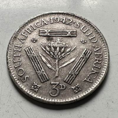 🌹外币初藏🌹🐯2026年第30场   每周二四六晚8️⃣点 接代拍 - 南非1942年 乔治六世 3便士 银币 80%银 1.41克 16毫米