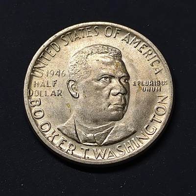 【全场包邮】纯粹捡漏拍513场 - 美国1946年半元黑人政治家教育家布克华盛顿纪念银币【31毫米12.5克90%】