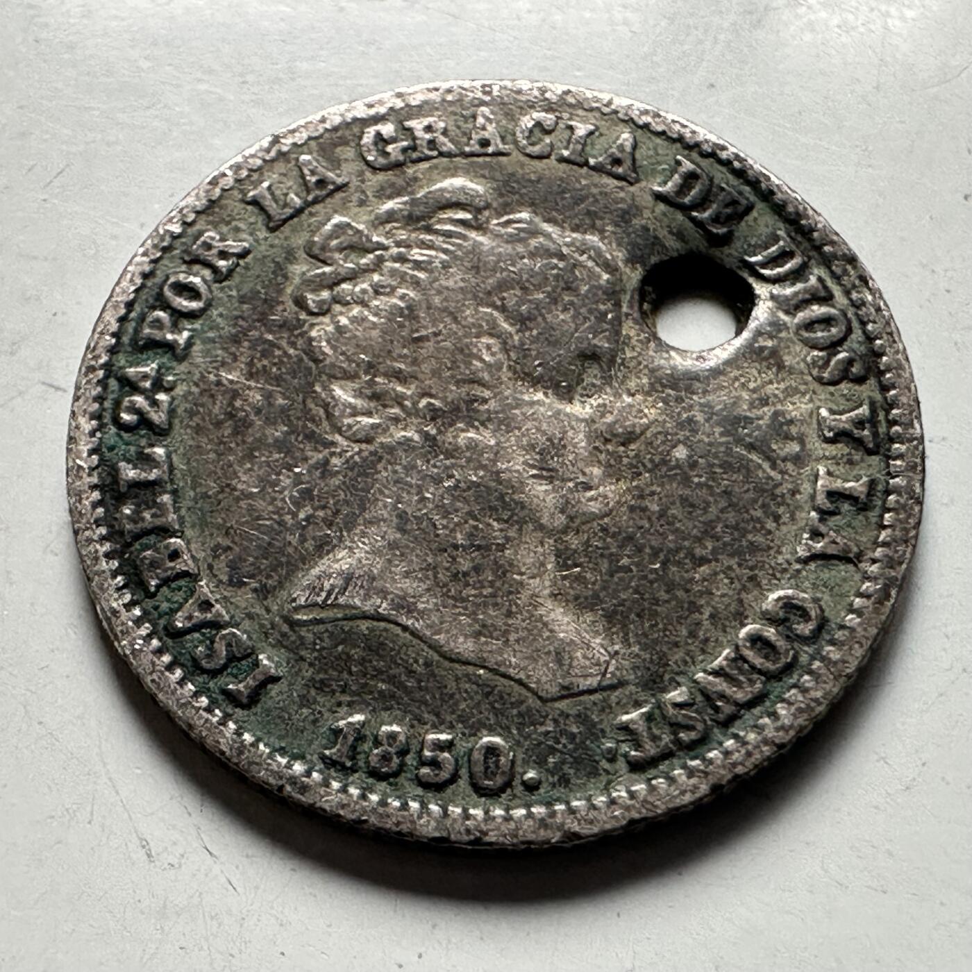 🌹外币初藏🌹🐯2026年第30场   每周二四六晚8️⃣点 接代拍 西班牙1850年 伊莎贝尔二世 1里亚尔 银币 80%银 1.3克 15毫米