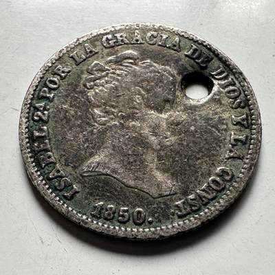 🌹外币初藏🌹🐯2026年第30场   每周二四六晚8️⃣点 接代拍 - 西班牙1850年 伊莎贝尔二世 1里亚尔 银币 80%银 1.3克 15毫米