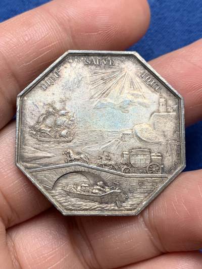 《竞宝斋》第472场 周日，周一，周二 3场连拍 （全场包邮）欢迎送拍 - 法国八角银章，Dubois巴黎保险联合会议，20.7g，36mm，1832-1841神灯边铭，非常经典的动态构图