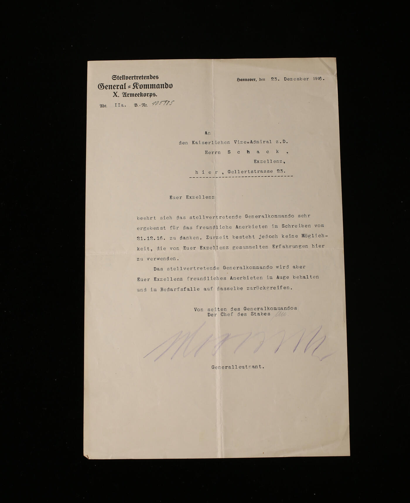 戎马世界章牌大赏第112期 德专场 第十集团军总司令部对威廉沙克的提议的婉拒信  陆军中将朱利乌斯·冯·罗戈夫斯基亲笔签名