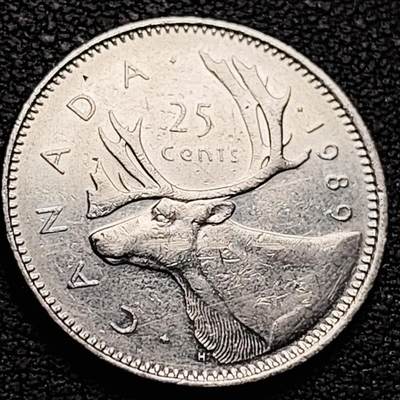 泉币菌-第212场-拍品多 请提前出价（工作最近较忙 发货不及时，望理解） - 高币值 加拿大1989年1/4加拿大元 伊丽莎白二世 驯鹿 24mm 