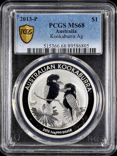 【雨安】【直播拍卖】【第0129期-评级币章】2026-03-21 周六 19:30 (金价1115, 银价20.09) - [评级现代] Australia 澳大利亚 投资银 笑翠鸟 1盎司 2013年P  PCGS-MS68