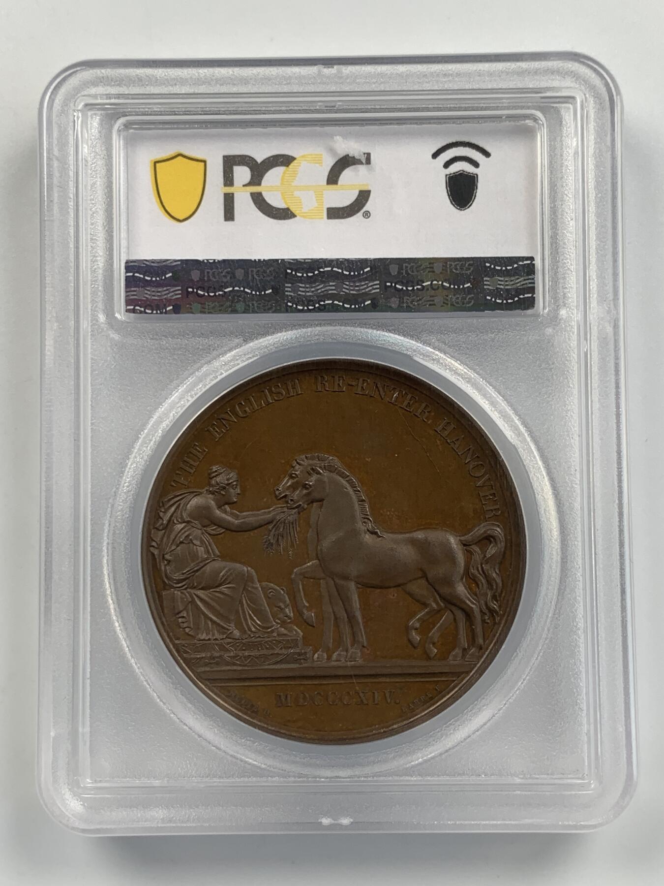 掌中浮雕-藏着的欧洲第055场 PCGS SP65 : 1814年英军重返汉诺威纪念铜章，41mm